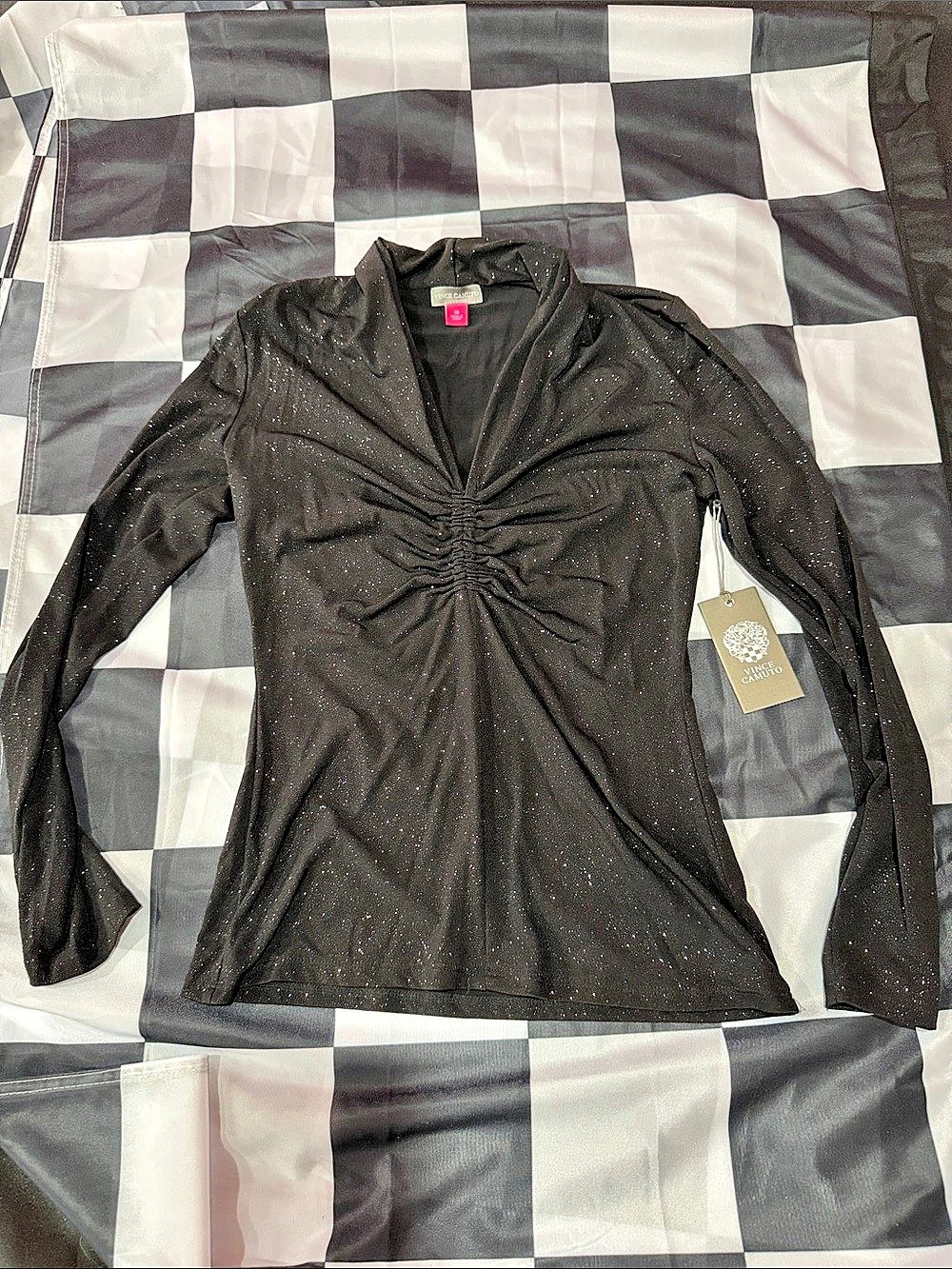 Vince Camuto Ruched Long Sleeve Top in Black XS NWT